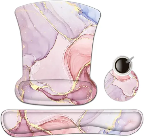 Vista 17 de AIMSA Reposamuñecas ergonómico para teclado y alfombrilla para mouse con soporte de muñeca, bonito juego de alfombrillas de espuma viscoelástica