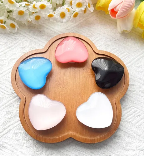 Vista 6 de Accesorio transparente para teléfono móvil en forma de corazón, soporte plegable de resina negra, base elástica transparente, adecuado