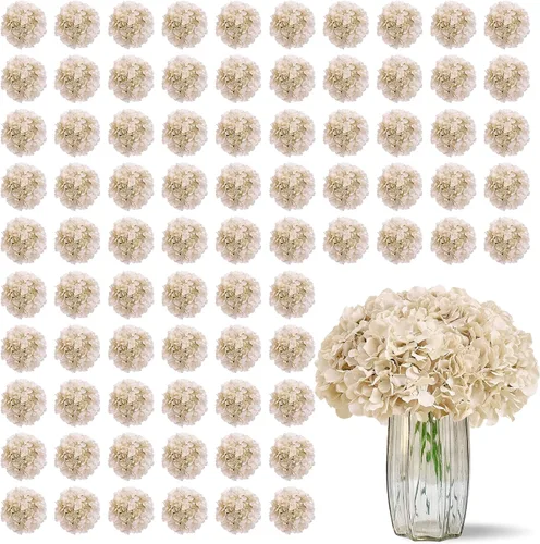 Vista 7 de Flores de hortensias artificiales rosa polvoriento, 10 cabezas de flores de seda de hortensia falsas para centros de mesa de boda, ramos de 10