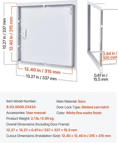 Vista 7 de VEVOR Panel de acceso para paneles de yeso, puerta de acceso de acero galvanizado de 13.3 x 13.3 pulgadas, panel de servicio con bisagras de fácil