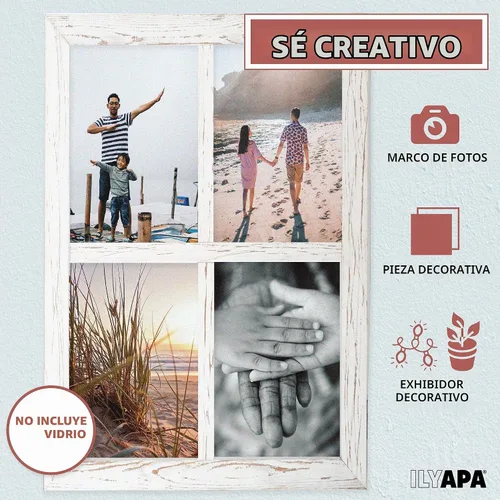 Vista 4 de Ilyapa Marco de ventana de madera rústica blanca para decoración de pared