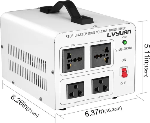 Vista 4 de LVYUAN - Convertidor de transformador de voltaje de 2500 W, convertidor elevador y descendente, 110/120 voltios, 220/240 voltios con 2 salidas