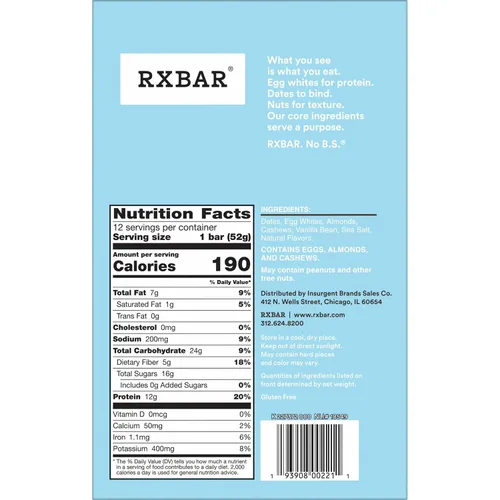 Vista 3 de RXBAR Barras de proteínas, aperitivo de proteínas, barras de aperitivos, vainilla almendra, caja de 22 onzas (12 unidades)