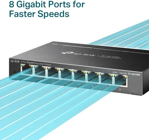 Vista 3 de TP-Link 8 Port Gigabit Switch Easy Smart Managed Plug & Play Lifetime Protection Desktop/ Wall-Mount Sturdy Metal w/ Shielded Ports