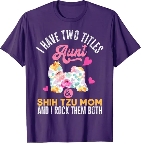 Vista 23 de I Have Two Titles Aunt and Shih Tzu Mom Camiseta divertida para perro, Negro