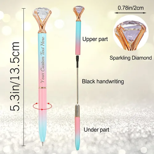 Vista 3 de Bolígrafos personalizados de diamantes grandes, bolígrafo de cristal grabado personalizado con logotipo de nombre, bolígrafo de lujo personalizado
