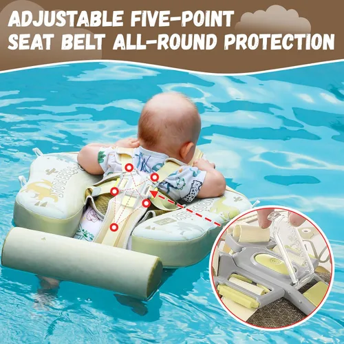 Vista 5 de GENTEACO Mambobaby Baby Swim Float with Canopy Non-Inflatable Infant Pool Float with Tail Solid Skin-Friendly Material for 3-24 Months Toddler Boys