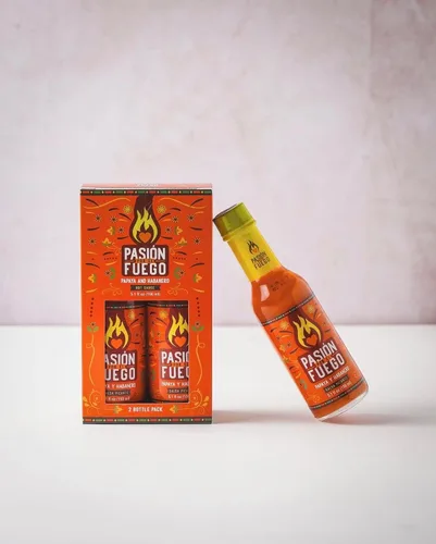 Vista 2 de Pasion por el Fuego Papaya caribeña y salsa picante habanero 5.1 onzas líquidas (5.1 fl oz), botella de vidrio, pasteurizada (paquete de 2)
