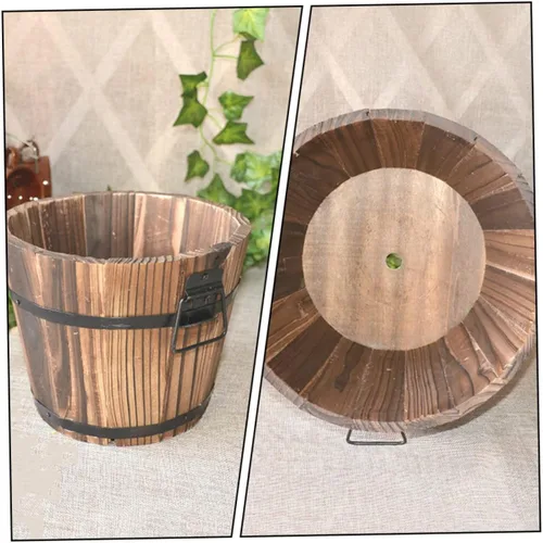 Vista 2 de Maceta de madera para suculentas, 3 piezas, macetero grande para suculentas, para exteriores, macetas redondas rústicas, macetas de madera rústicas