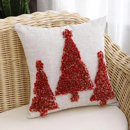 Vista 5 de vctops Funda de cojín cuadrada decorativa con diseño de árbol de Navidad, funda de cojín tejida suave con acento copetudo para sofá, dormitorio Verde