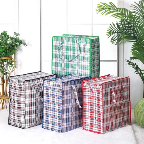 Vista 7 de Hoolerry 8 bolsas grandes de plástico para lavandería con cremallera de 82.5 L, bolsa de mudanza a cuadros resistente con asas para empacar ropa