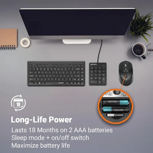 Vista 3 de MANHATTAN Ratón de viaje compacto inalámbrico – RF de 2.4 GHz, 800/1200/1600 dpi, seis botones con rueda de desplazamiento, adaptador receptor USB-A