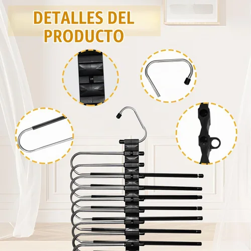 Vista 6 de Percha para pantalones de 9 capas, ahorro de espacio, perchas Negro