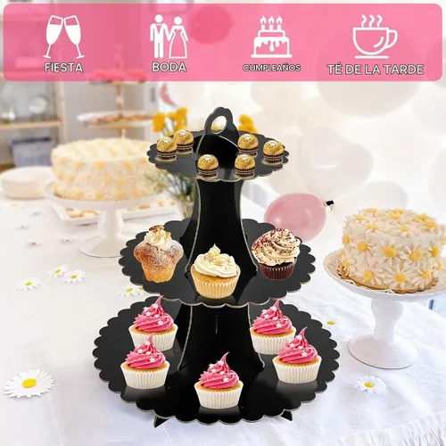 Vista 5 de Soleebee Soporte para Cupcakes de 3 Niveles, Torre de Cupcakes de Cartón, Torre de Soporte para Pasteles de Postre para Decoración de Cumpleaños