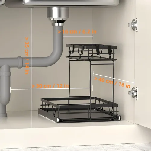 Vista 4 de AOSITE Organizador de armario extraíble de 2 niveles para baño debajo del fregadero, organizador y almacenamiento de cocina, pequeño almacenamiento