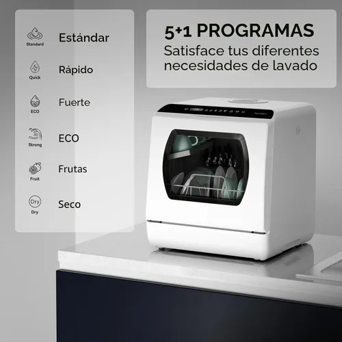 Vista 3 de Hermitlux Lavavajillas portátiles para encimera, 5 programas de lavado, mini lavavajillas con tanque de agua integrado de 5 litros para apartamentos