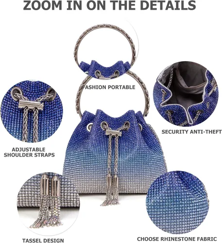 Vista 5 de Sweetovo Bolso de mano brillante con diamantes de imitación para mujer, bolso cruzado para noche, boda, fiesta, baile de graduación
