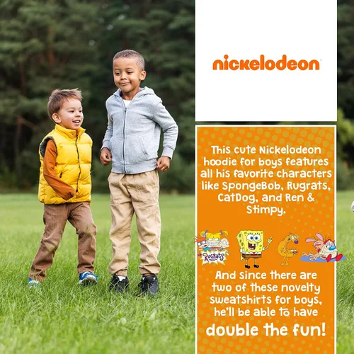 Vista 7 de Nickelodeon 2 Pack Spongebob and Rugrats Soft Fleece Hoodies for Boys, Lightweight Graphic Pullover Sweatshirts