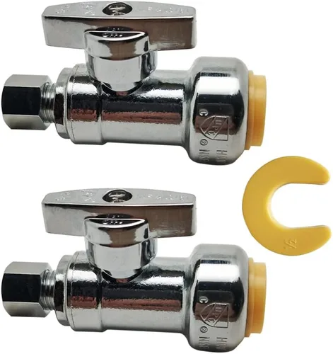 Vista 10 de HQMPC Válvula de parada angular, 1/2 pulgada Ptc x 1/2 pulgada sin compresión de plomo, válvula de agua de cierre de ángulo con clip de desconexión