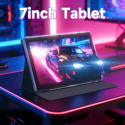 Vista 2 de Tablet Android 14 de 7 pulgadas con funda, 8 GB de RAM 32 GB ROM 1 TB Expand, procesador de cuatro núcleos, tableta PC, pantalla IPS, cámara dual