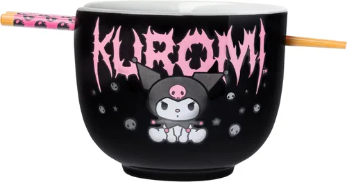 Vista 123 de Silver Buffalo Hello Kitty y sus amigos Chococat - Tazón de cerámica para ramen y arroz con palillos, patrón a cuadros, apto para microondas, 20
