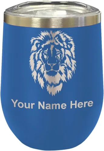 Vista 26 de LaserGram Vaso de vino de acero inoxidable de doble pared, cabeza de león, grabado personalizado incluido (negro)