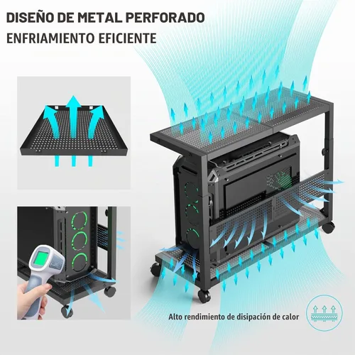 Vista 3 de Moricher - Soporte de torre de computadora - Altura ajustable de 2 niveles ATX, soporte de PC con estante para impresora y tablero de clavijas