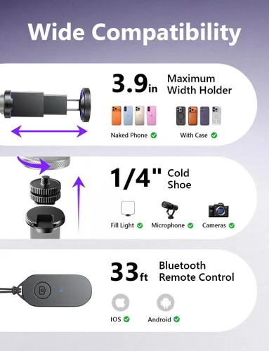 Vista 7 de LISEN [0.01s-abierto] Trípode de teléfono para iPhone, trípode para selfie stick de 67 pulgadas con control remoto, soporte de trípode extensible