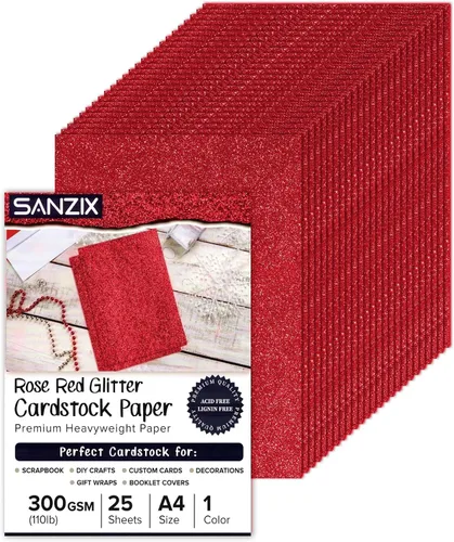 Vista 10 de SANZIX 25 hojas de papel de cartulina negra con purpurina - 8.2"x11.7", 110lb 300 GSM, cartulina negra brillante pesada con purpurina para álbumes