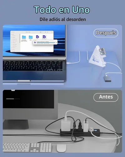 Vista 7 de Hub USB 3.0 de 7 puertos, divisor de concentrador USB vertical blanco con iluminación RGB en forma de árbol, transferencia de alta velocidad de 5