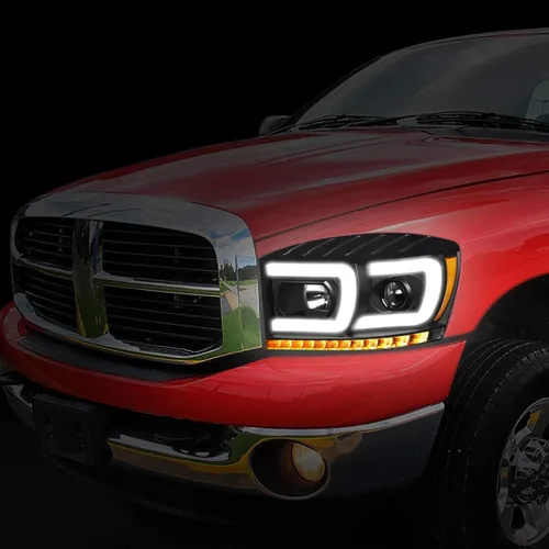 Vista 27 de DNA MOTORING HL-HPL-RM06-G-CH-AM LED U-Bar DRL Faros de señal de giro perseguidores compatibles con Dodge Ram 1500 06-08/Dodge Ram 2500 3500 06-09