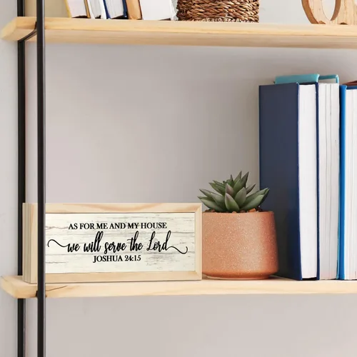 Vista 3 de Jetec Placas de pared de versículos bíblicos de granja, "En cuanto a mí y mi casa, serviremos al Señor" Placa de madera para decoración de pared