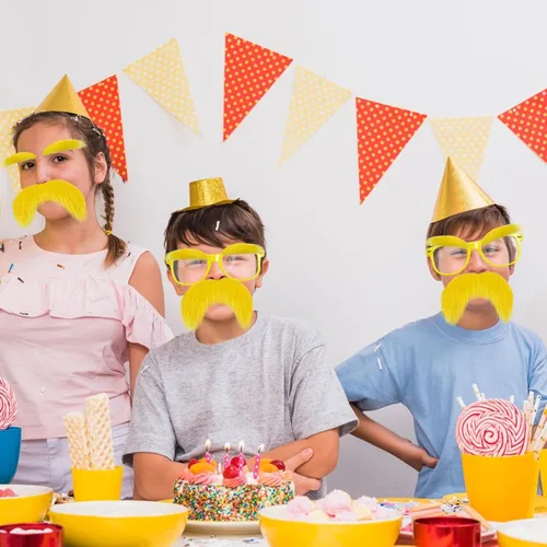 Vista 7 de AIHSUMC Bigote amarillo y cejas con gafas, accesorios de disfraz de Halloween para adultos y niños, barba falsa divertida fiesta recuerdo cosplay