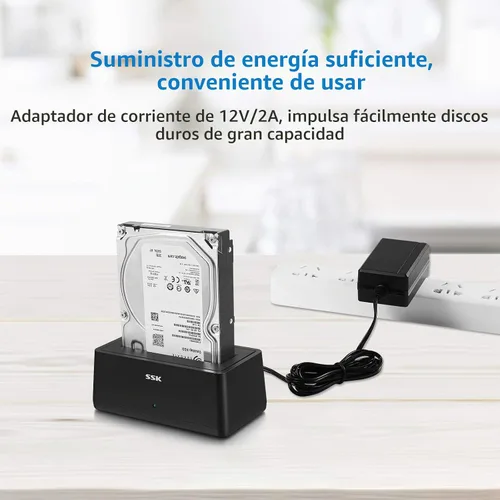 Vista 5 de SSK Adaptador de estación de acoplamiento de disco duro externo USB 3.0 a SATA para disco duro SSD SATA de 2.5 y 3.5 pulgadas, súper velocidad