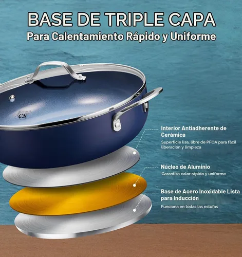 Vista 3 de KOCH SYSTEME CS Sartén para Saltear de 12 Pulgadas, Sartén Profunda para Freír de 5.5 Cuartos, Sartén para Saltear Antiadherente de Cerámica Libre