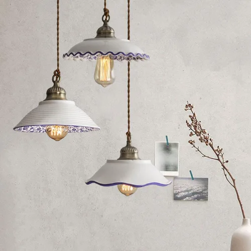 Vista 3 de MARURY Lámpara colgante de techo, luz colgante de porcelana azul y blanca, lámpara clásica de cerámica pequeña ajustable para cocina, isla