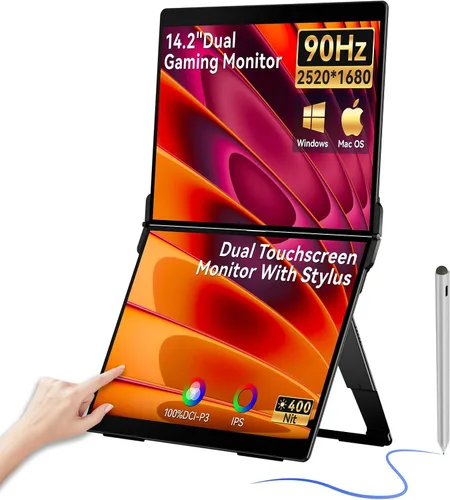 Vista 10 de EHOMEWEI X1 Air plegable de doble pantalla portátil Monitor 14.2 "× 2 2.8K IPS pantalla portátil extensor 90Hz USB-C HDMI para MacBook Windows