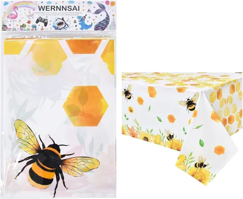Vista 7 de WERNNSAI Mantel de abeja – 1 paquete de 108 x 54 pulgadas, mantel de abeja de abeja, decoración de baby shower, mantel de panal para niños y niñas