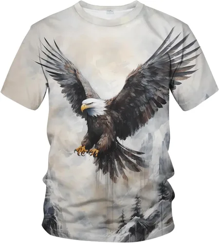 Vista 4 de Retro Soaring Eagle Cool Graphic Summer Shirt Camisetas Animal Cuello Redondo Camiseta de los Hombres, Blanco