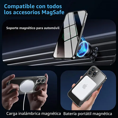 Vista 3 de Funda magnética de privacidad para iPhone 12 Pro Max con anillo de metal CD y cierre desplegable automático [compatible con MagSafe]