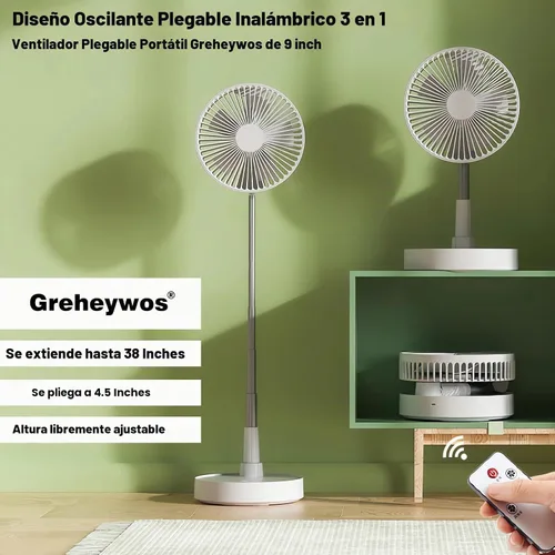 Vista 2 de Ventilador oscilante plegable recargable de 9 pulgadas, 7200 mAh, funciona con pilas, ventilador pequeño con control remoto, ventiladores