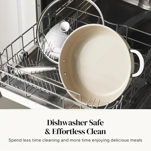 Vista 9 de Redchef Sartén Salteadora de Cerámica con Tapa, Sartén Profunda Antiadherente para Freír, Cocinera Jumbo de 5QT con Mango Auxiliar y Tapa, Sartén