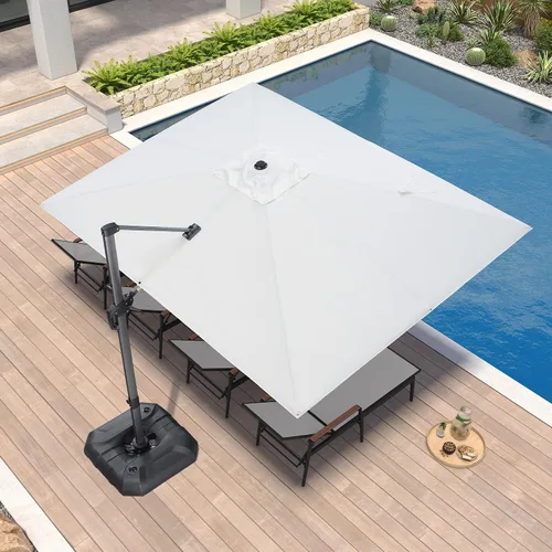 Vista 46 de PURPLE LEAF Sombrilla de patio de 8 pies para exteriores, sombrilla voladiza cuadrada de aluminio con rotación de 360 grados para jardín, terraza