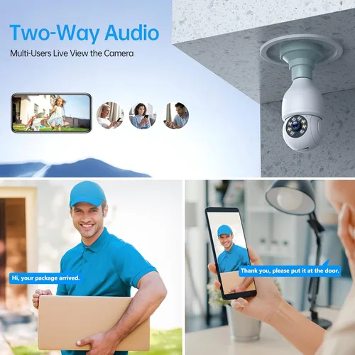 Vista 3 de Cámara de seguridad con bombilla WiFi de 2.4 GHz, cámara de enchufe de luz de 1080P, cámara de seguridad inalámbrica para interiores y exteriores