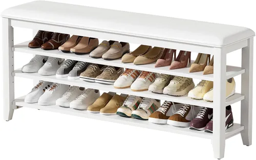 Vista 14 de Banco de almacenamiento de zapatos de entrada con cojín de cuero, banco organizador de zapatos para entrada, ideal para pasillos, puertas
