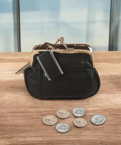 Vista 4 de Leatherboss - Cartera de piel auténtica con doble marco y bolsillo con cremallera