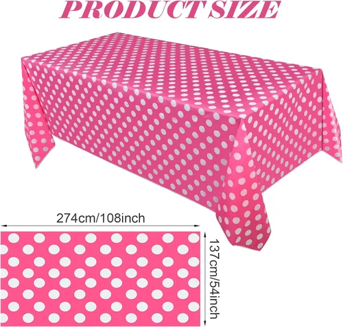 Vista 2 de Tegeme Mantel rectangular de plástico con diseño de lunares, color rosa y blanco, 3 piezas, 54 x 108 pulgadas, para decoración de cumpleaños