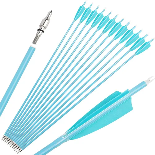 Vista 5 de Flechas de carbono de 31 pulgadas, flechas de caza de tiro con arco de color fluorescencia, 500 600 espina dorsal con plumas, flechas de práctica