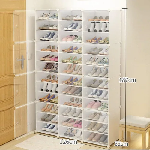 Vista 2 de Paquete de 36 organizadores de torre de zapatos, estante apilable para zapatos, torre de zapatos apilable para entrada, estante portátil