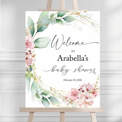 Vista 5 de Baby in Bloom Baby Shower Welcome Sign, Personalized Floral Baby Shower Sign, Custom Girl Babies Shower Entrance Sign Board, Baby Shower Party